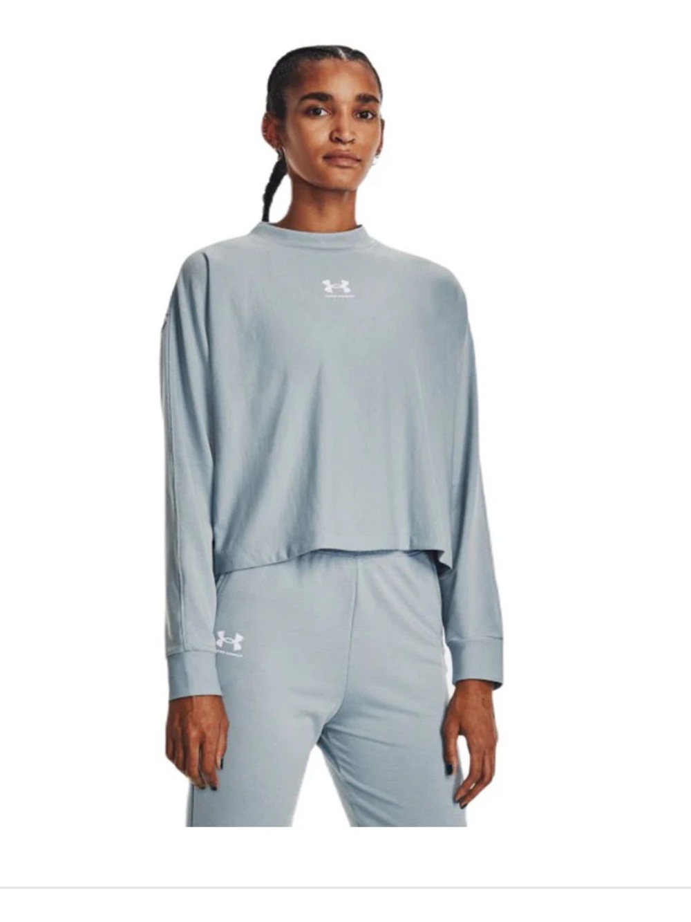 Under Armour Women's Harbor Blue/White Rival Terry Oversized Crew XS